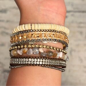 Victoria Emerson Cream and Gold Layered Bracelets